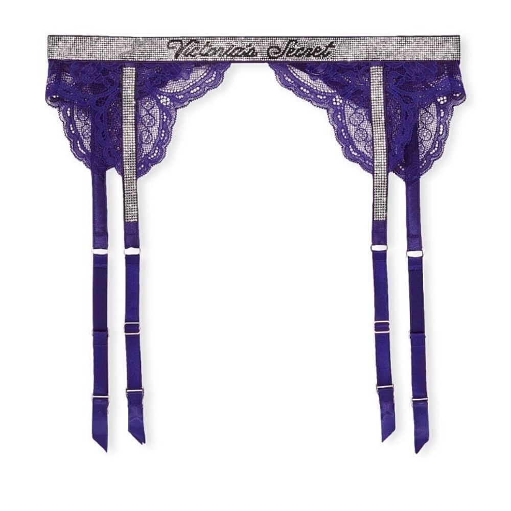 Victoria's Secret VERY SEXY purple Rhinestone Shine Strap Lace Garter Belt M/L